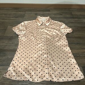 J. Peterman Black Polka Dot 100% Silk Button Up